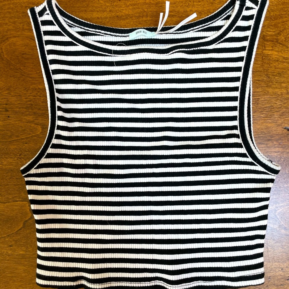 Black and White stripe Cropped Tank